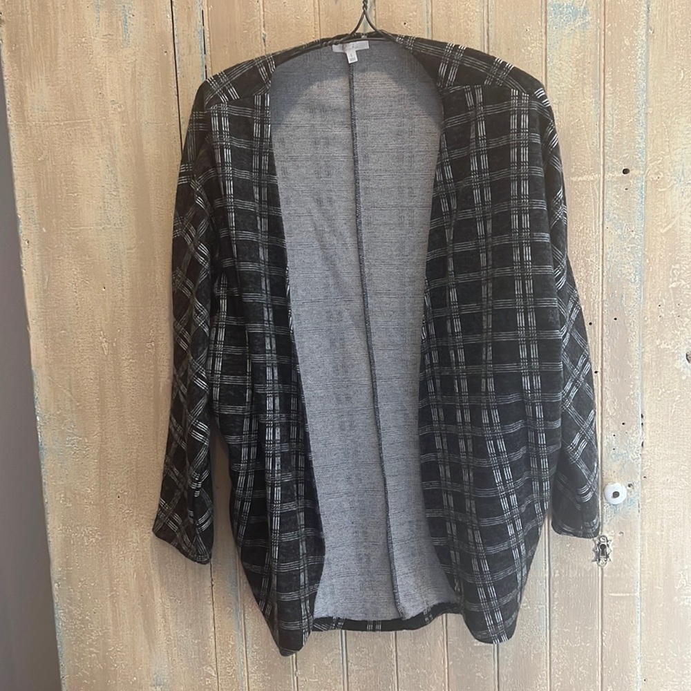 Riah Fashion Cardigan Womens Large Black Plaid Dolman Cocoon Open Front‎ Pocket